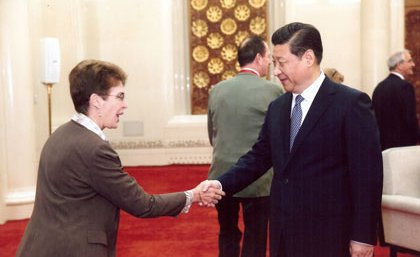 The University of Queensland Academic Board President Professor Kaye Basford with China’s President Xi Jinping at the International Conference on Engineering Science and Technology. 