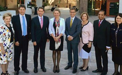 VIPs at the opening today (left to right): Federal Member for Ryan Jane Prentice, Health and Behavioural Sciences Dean Professor Bruce Abernethy, Queensland Minister for Health and Ambulance Services Cameron Dick, Federal Minister for Health Sussan Ley, UQ Vice-Chancellor Professor Peter Høj, Federal Member for Brisbane Teresa Gambaro, School of Dentistry head Professor Lakshman Samaranayake and State member for Brisbane Central Grace Grace.