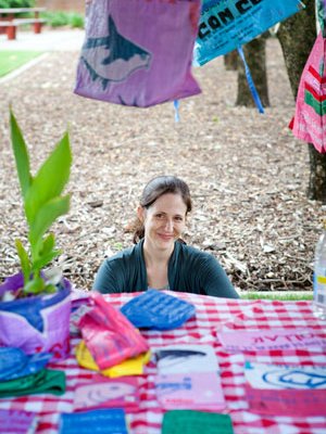 Carly Starr sold her fair-trade re-cycled bags at the last market. They will be available for sale on Thursday.