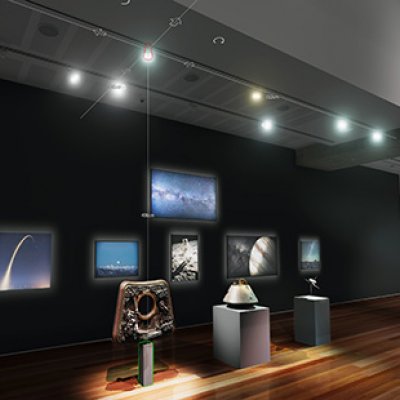 A digital screenshot of a gallery space designed by the Ortelia program