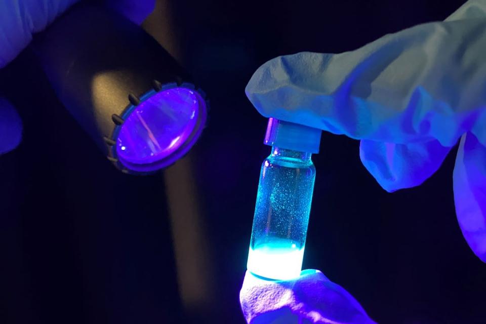 The patented quantum dot hybrid glass technology that will be used in Dr Hou's research, in liquid form.