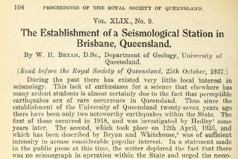 Announcing the establishment of a seismological station in Brisbane. 