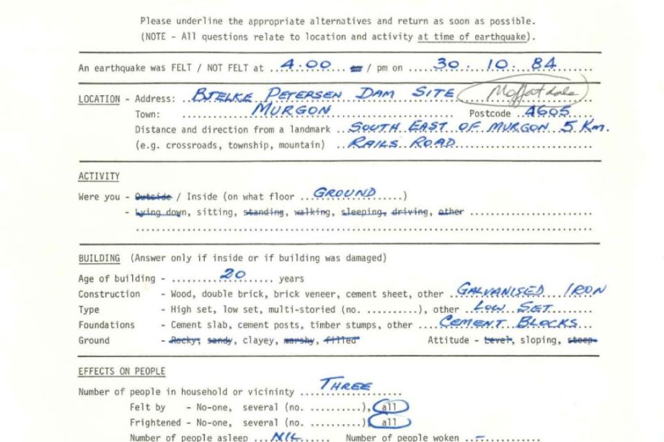 Earthquake felt report Bjelke-Petersen Dam