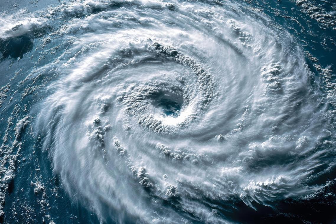 A meteorological image taken from space of a cyclone.