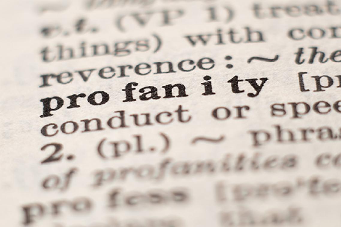 A page of a book, with the word 'profanity' highlighted