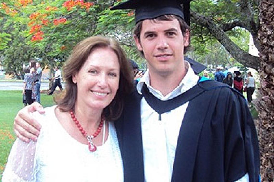 Norman Rieder with his mum on graduation day
