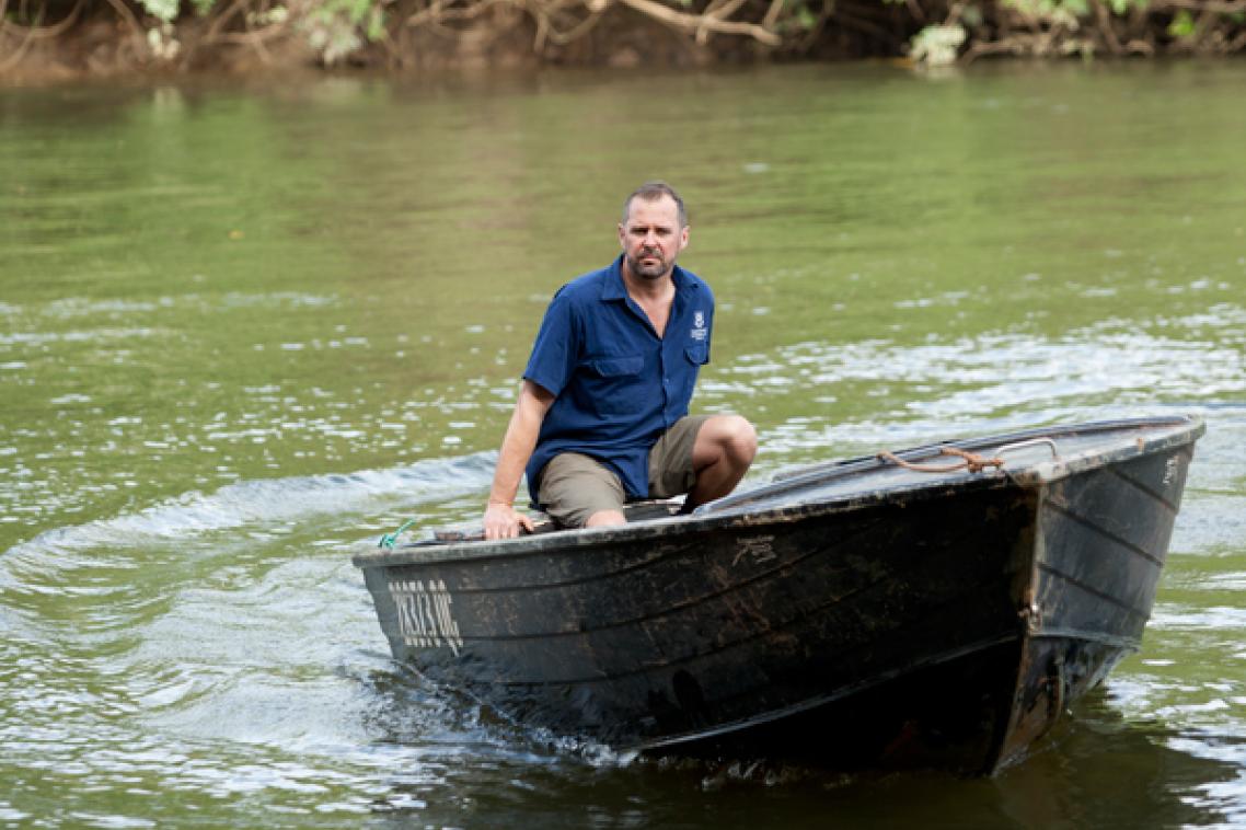 Professor Craig Franklin studying crocs in far north Queensland