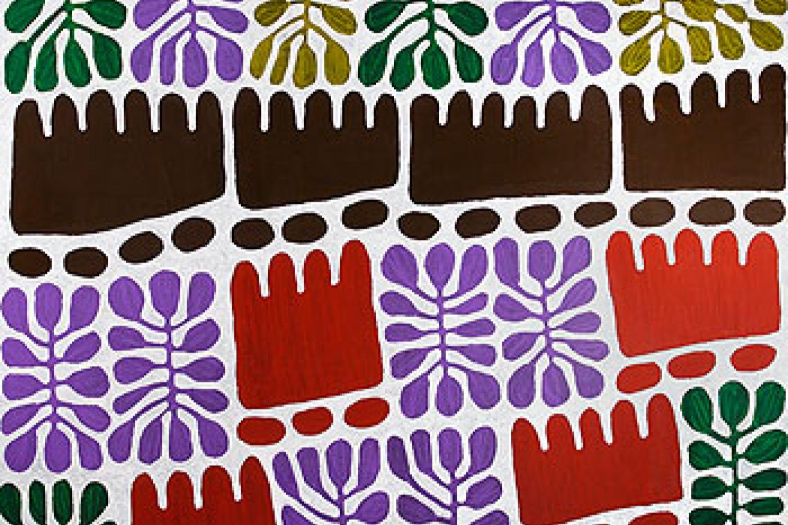Mitjili Napurrula's "Uwalki – Watiya Tjuta" (2005), part of the Painting Country exhibition. Image reproduced courtesy of the artist. Photo: Carl Warner