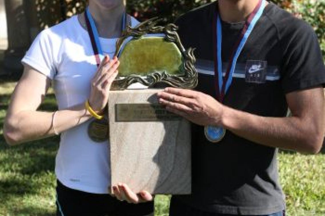2011 Great Court Race winners Caitlin Sargent (Physiotherapy) and Jordan Pearce (Human Movement Studies).