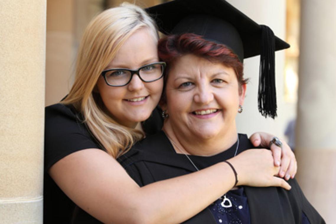 Sarah Hall congratulates her mum Madeline Hall who graduated today with a Master of Public Health from The University of Queensland.