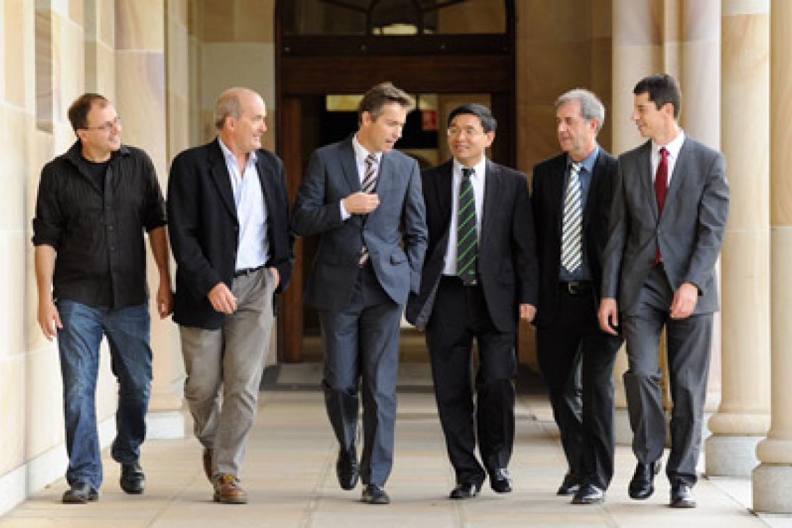 Professor Andrew White, Professor Ove Hoegh-Guldberg, Vice-Chancellor Professor Peter Høj, Professor Max Lu, Professor David Craik and Professor Matthew Brown