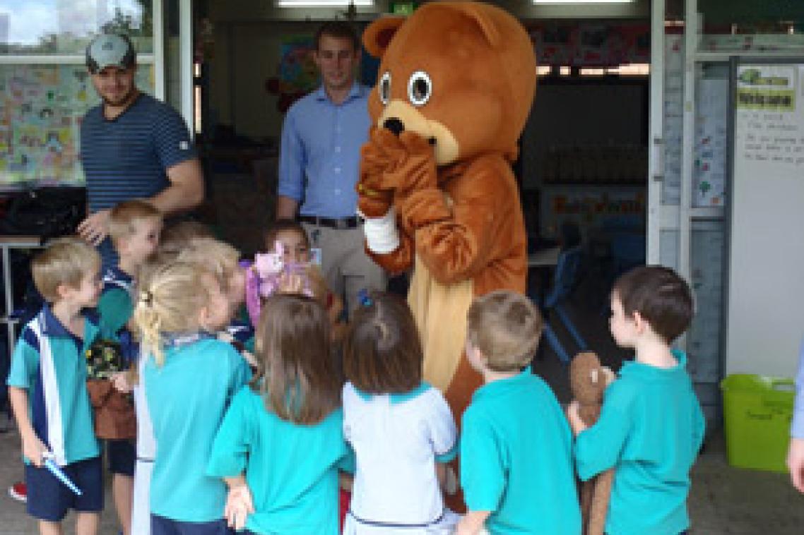 Big Ted teaches kids at Eaton's Hill State School about how to have a healthy lifestyle.