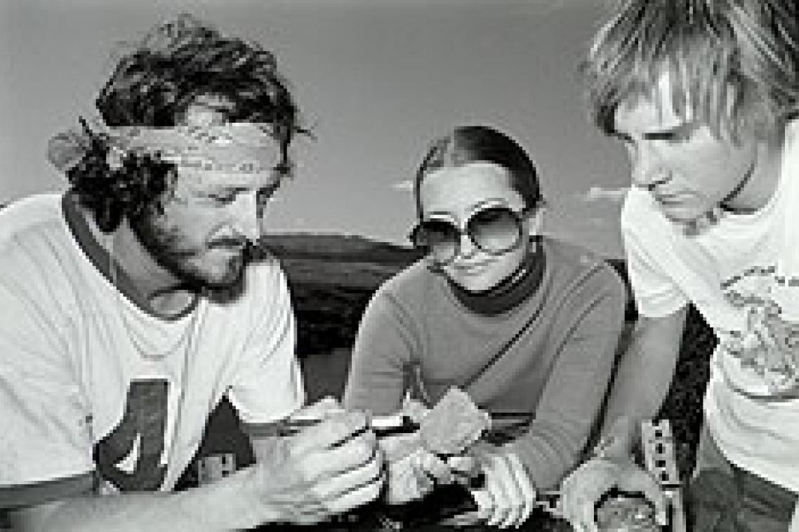 Dr Jay Hall (left) and students salvage aboriginal artefacts from the Brisbane Valley, July 1981