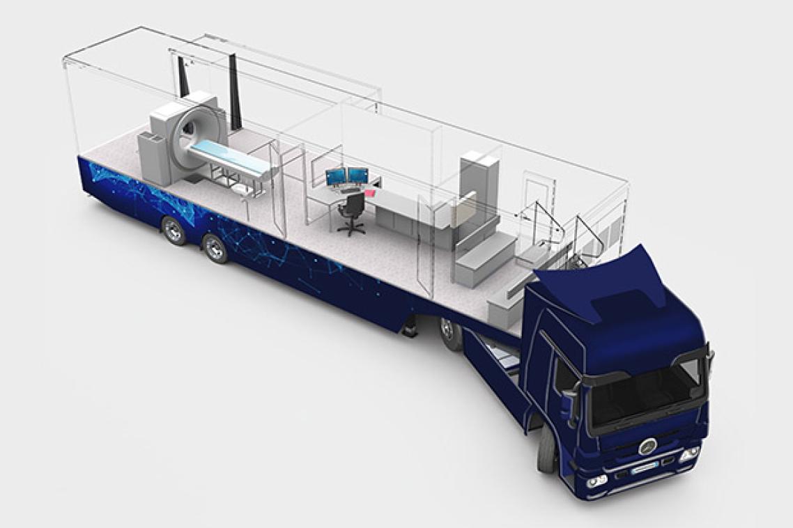 An artists impressions showing the the semi-trailer with scanning equipment visible in the trailer