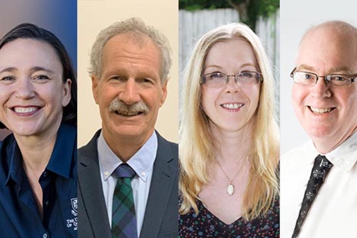 UQ's new ASSA fellows, announced today, from left: Professor Sara Dolnicar, Professor Peter Clarkson, Professor Julie Henry and Professor Justin Kenardy.