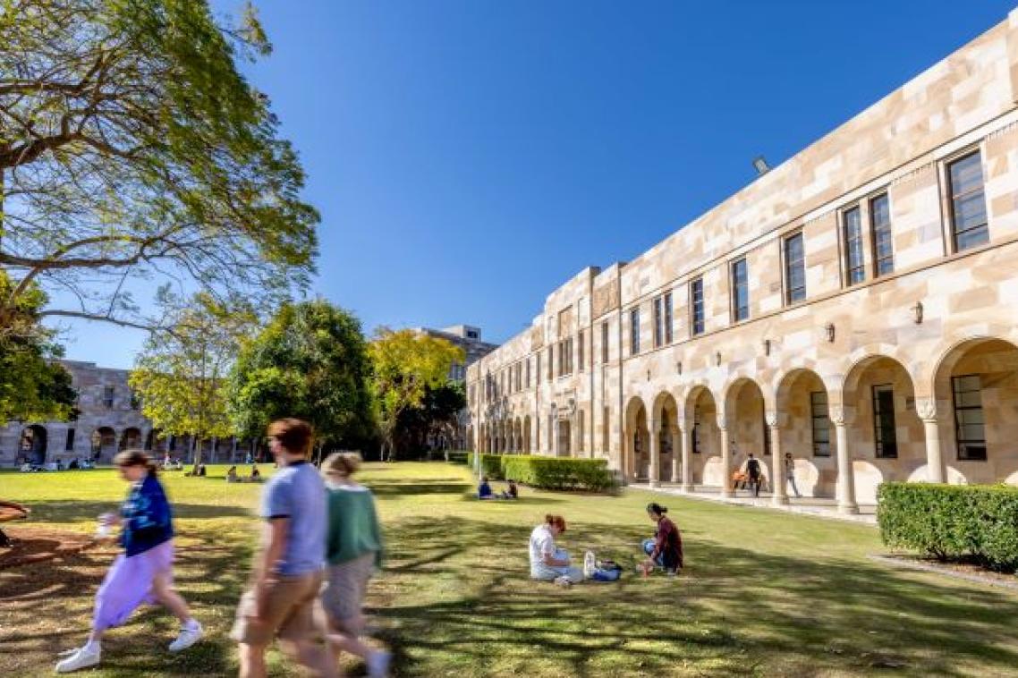 Students walking through UQ's Great Court at the St Lucia campus.
