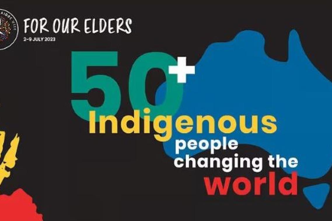 Colourful text on a black background that reads - 50+ Indigenous people changing the world.