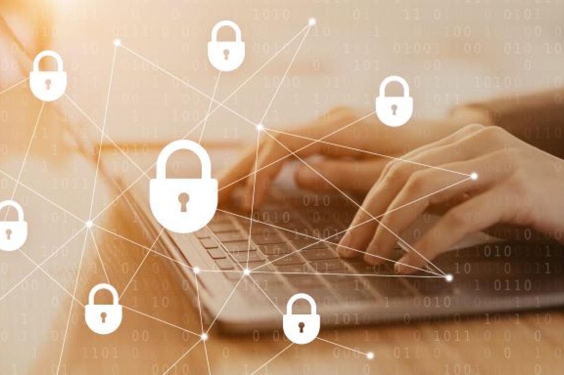 fingers on a keyboard overlaid with padlock icons