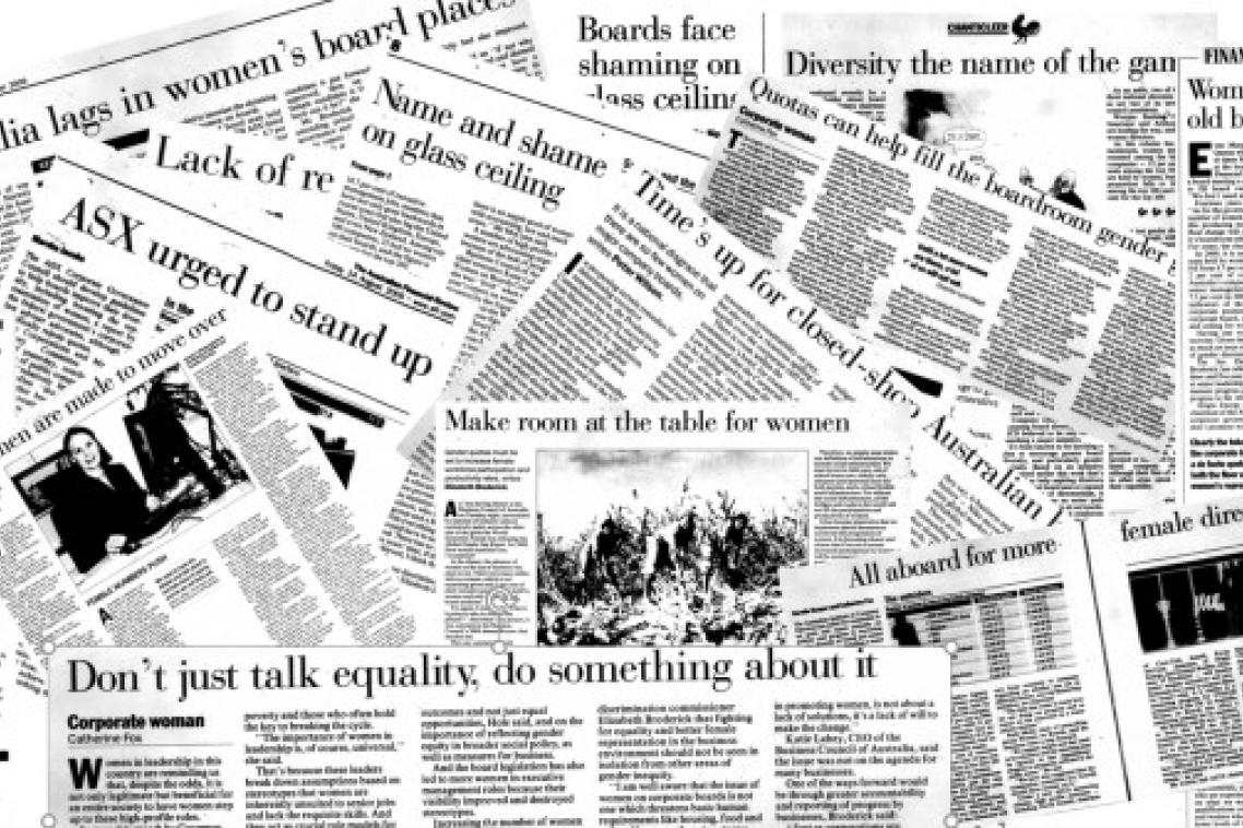 News articles about lack of diversity on company boards.
