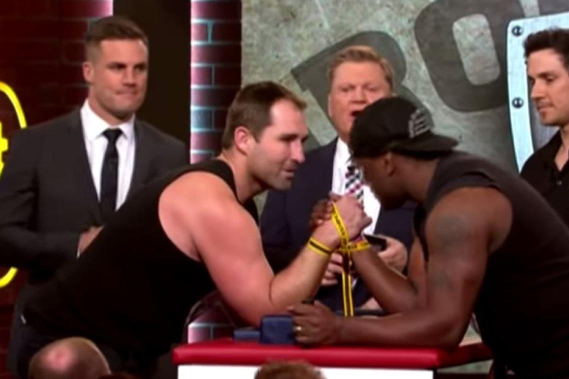 Image: Former State of Origin forward Ben Ross suffered a broken right humerus in a charity arm-wrestling competition with fellow ex-footballer Wendell Sailor.