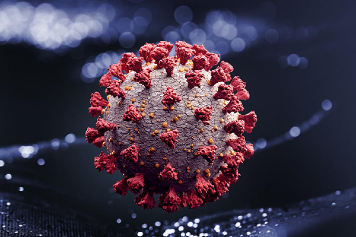 Covid virus with visible spikes of a red colour