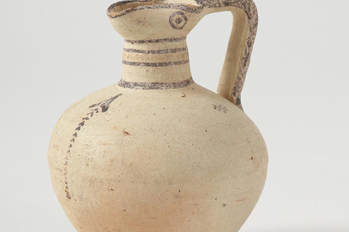 Image: Oinochoe, Terracotta, Cyprus, 700 – 600 BC, Purchased from Christie, Manson & Woods Ltd, London, 1982. Image: Kaylene Biggs. 