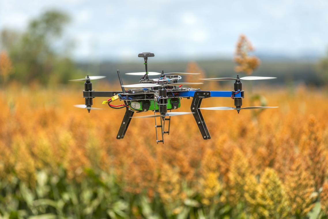 A drone above a crop.