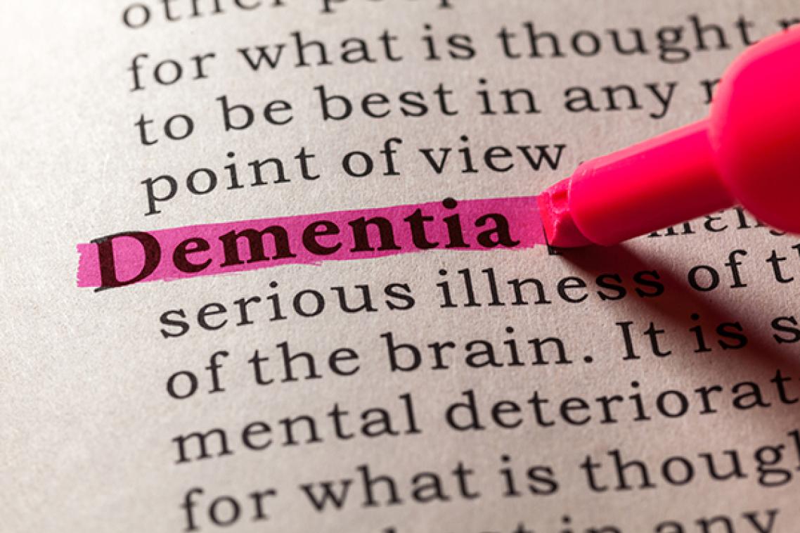 word 'dementia" highlighted on a dictionary page