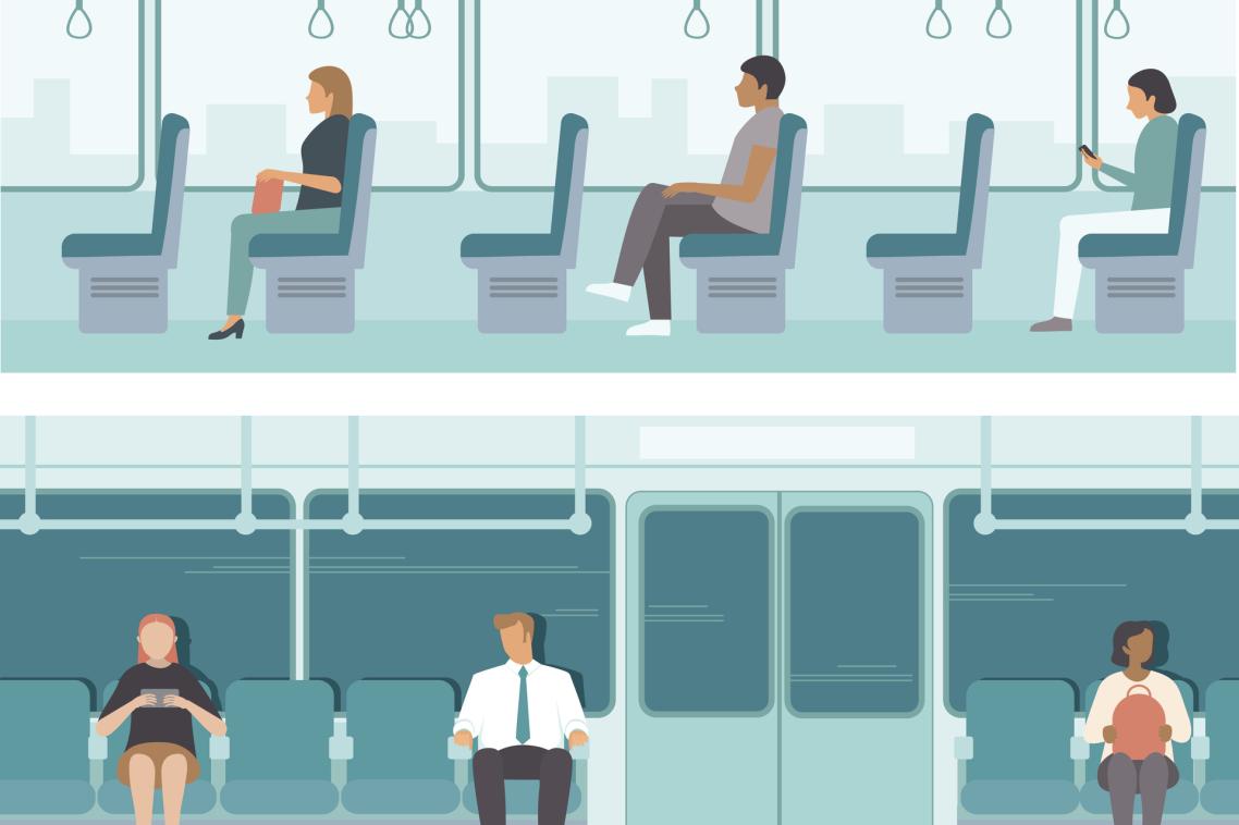 Cartoon image of people sitting on public transport
