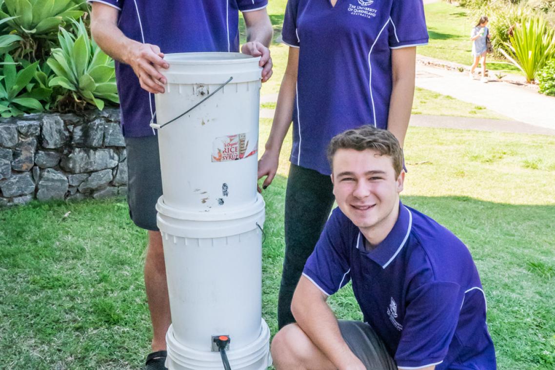 First year engineering students with their portable water treatment system