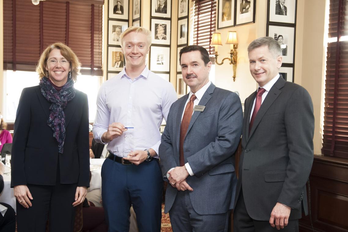 (L-R) American Institute of Aeronautics and Astronautics Executive Director Sandy Magnus; Karl Domjahn; Aviation Week Network President Greg Hamilton and Joe Anselmo, Editor-in-Chief, Aviation Week