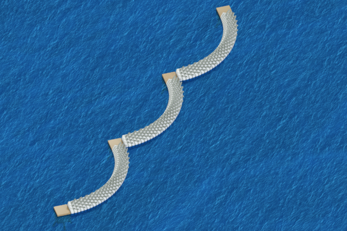 The researchers say theirs is the first design that places a windbreak on top of a floating breakwater structure.