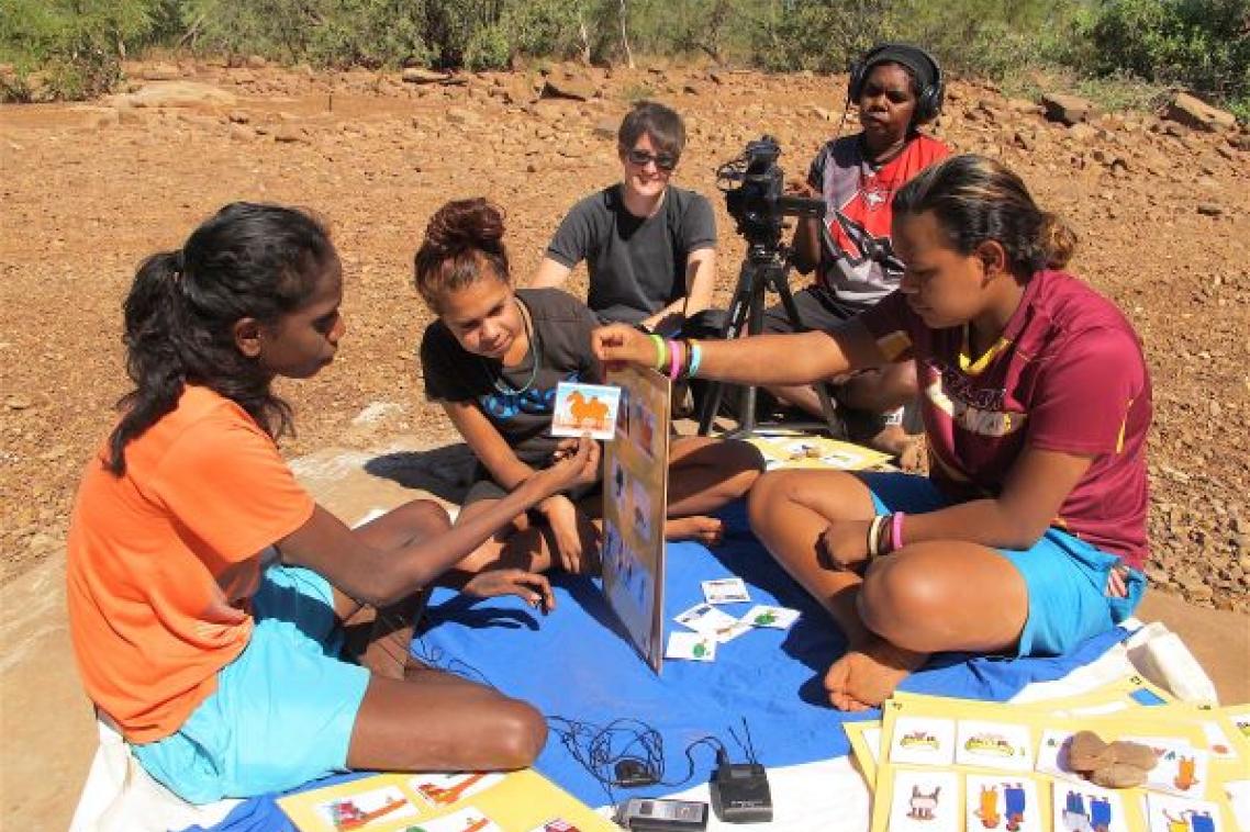 Cassandra Algy Nimarra and Professor Felicity Meakins documenting the Indigenous language Gurindji. Image: Jennifer Green