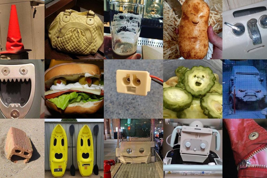 A composite image of faces in everyday objects.