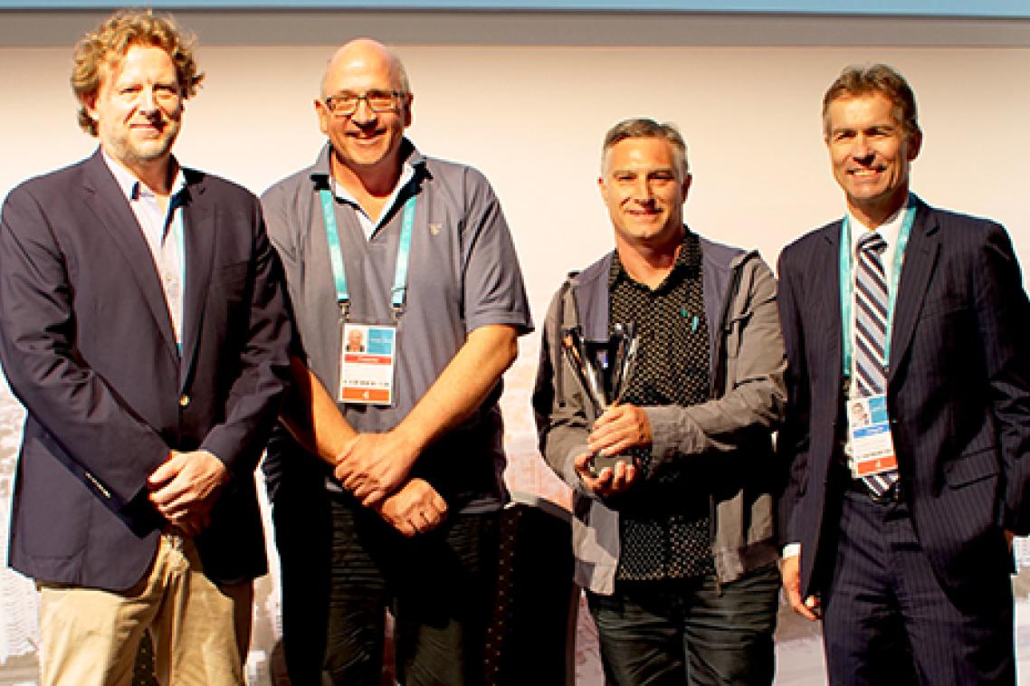 HYPE Sports Innovation board member Uli Becker, ARIVAL CEO David Turik, ARIVAL founder Matt Coleman, UQ Vice-Chancellor and President Professor Peter Høj