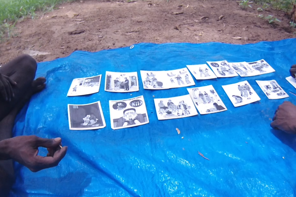 Two young men in Minyerri (faces not shown) participating in a UQ research project (looking at dialectal variation in Kriol)