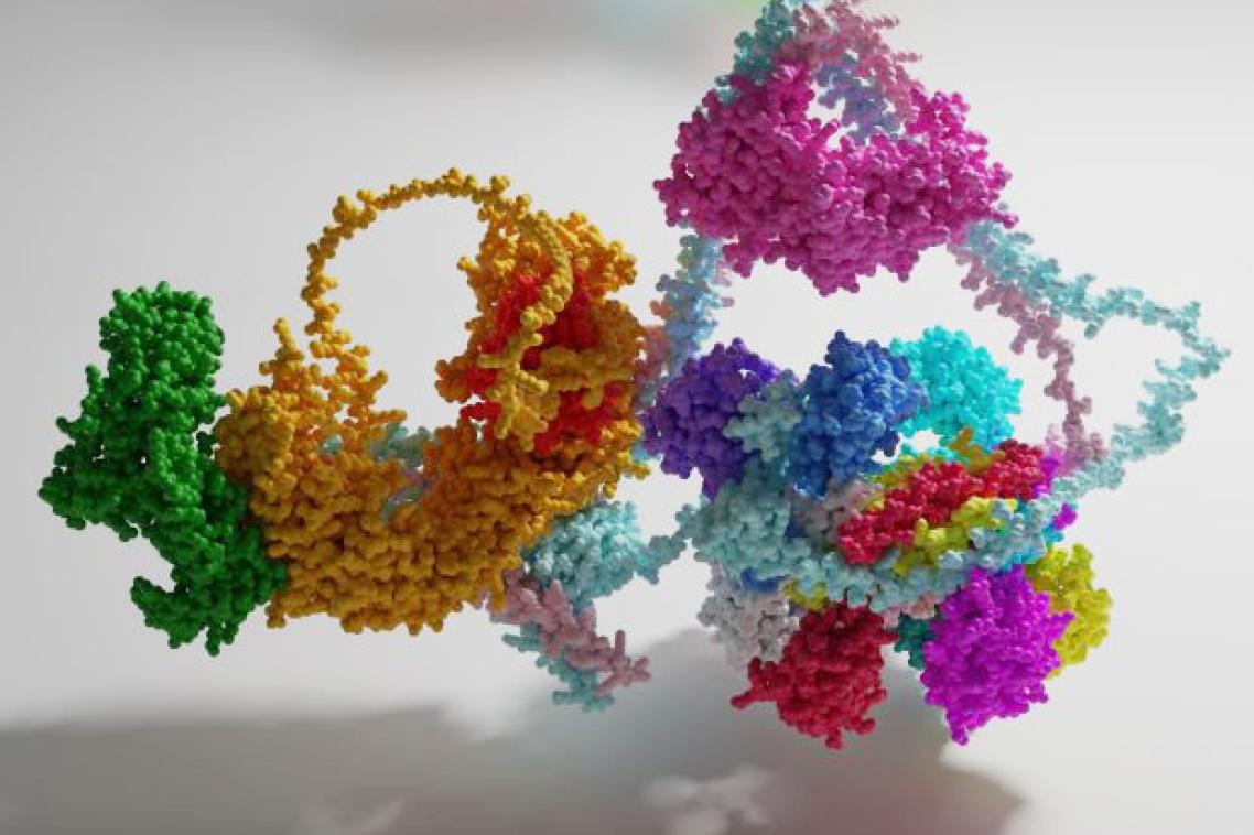 brightly coloured chains of small balls linked together in clusters and strings