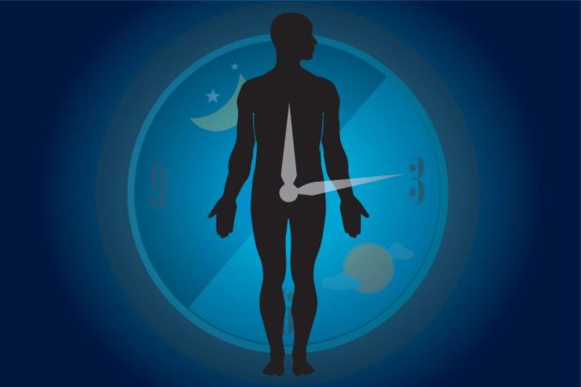 the silhouette of a person superimposed onto a graphic of a clock