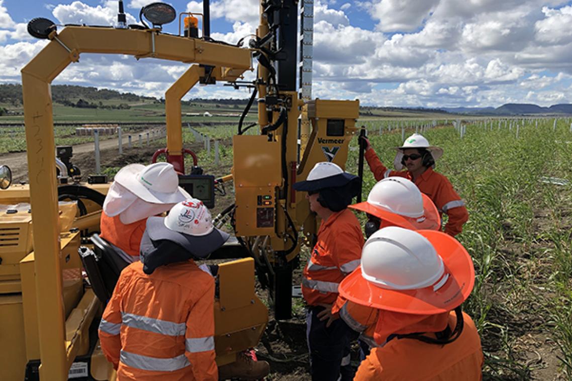 Workers on site at the UQ Warwick Solar Farm.
