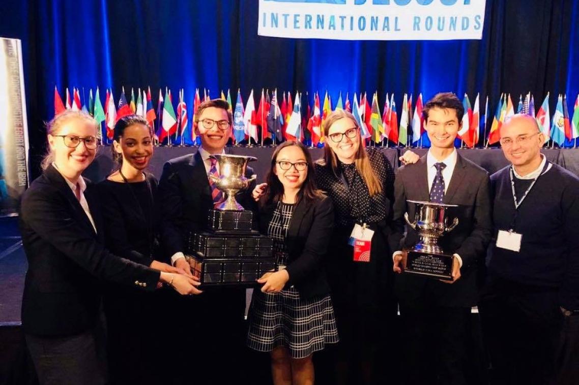 L to R - Claire Robertson, Samara Cassar, Julius Moller, Hennie Lui, Keilin Andersen (coach), Edward Watson and Professor Anthony Cassimatis