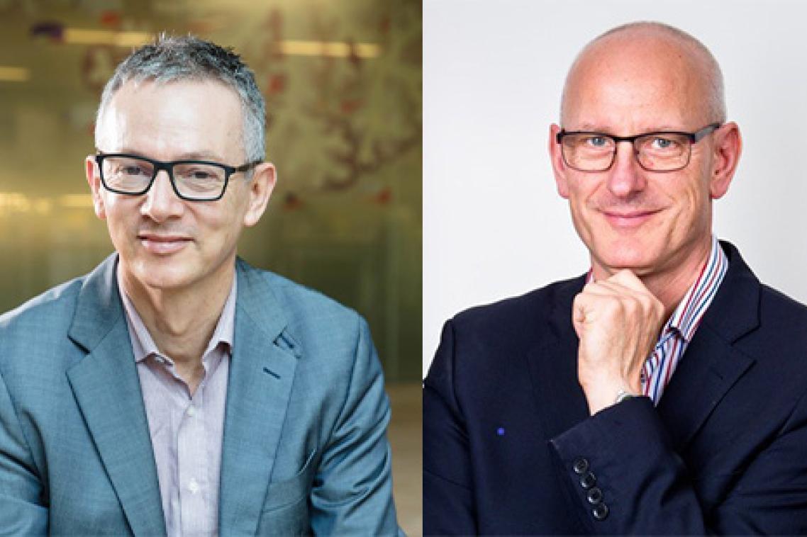 A composite image of two photos of men in suits, side by side.