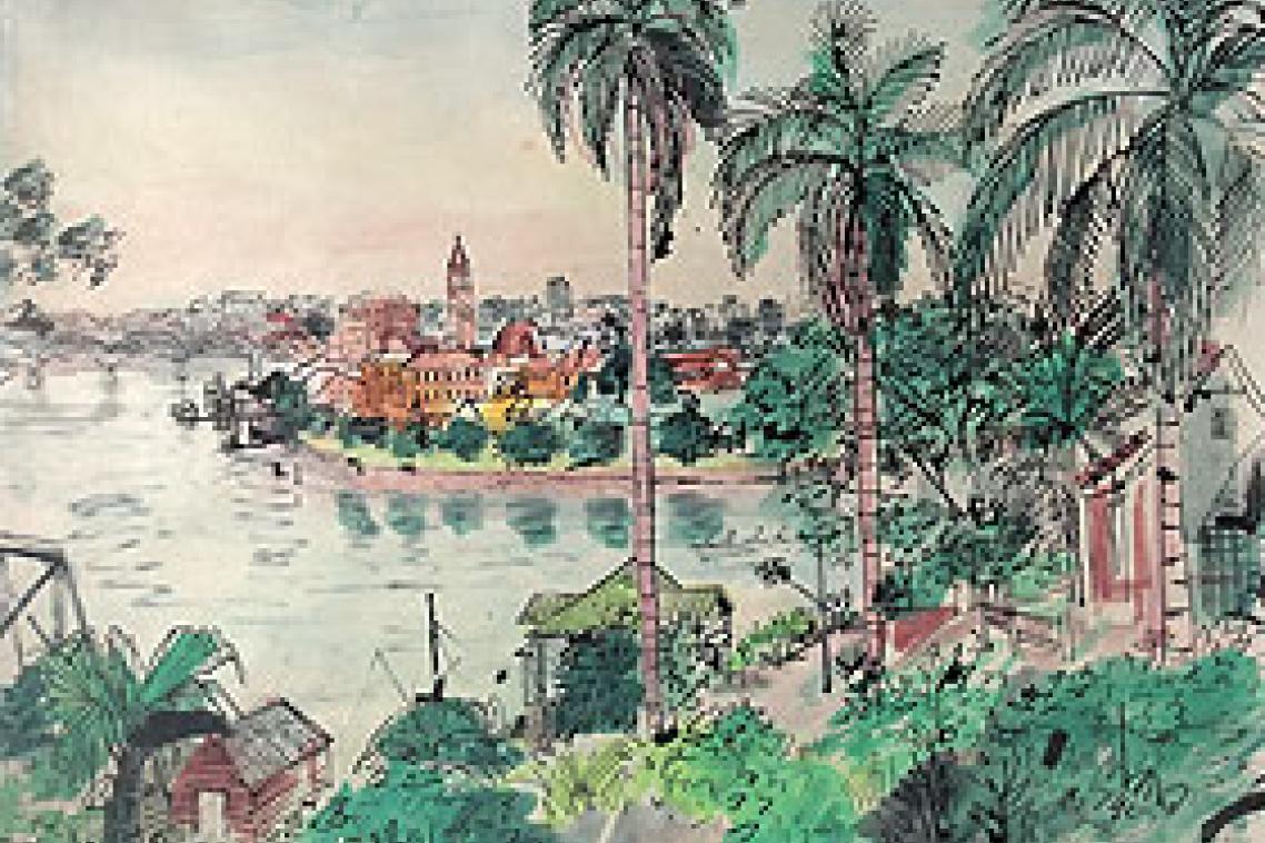 Margaret Olley, Brisbane River 1956. Ink and
watercolour on paper. Private collection