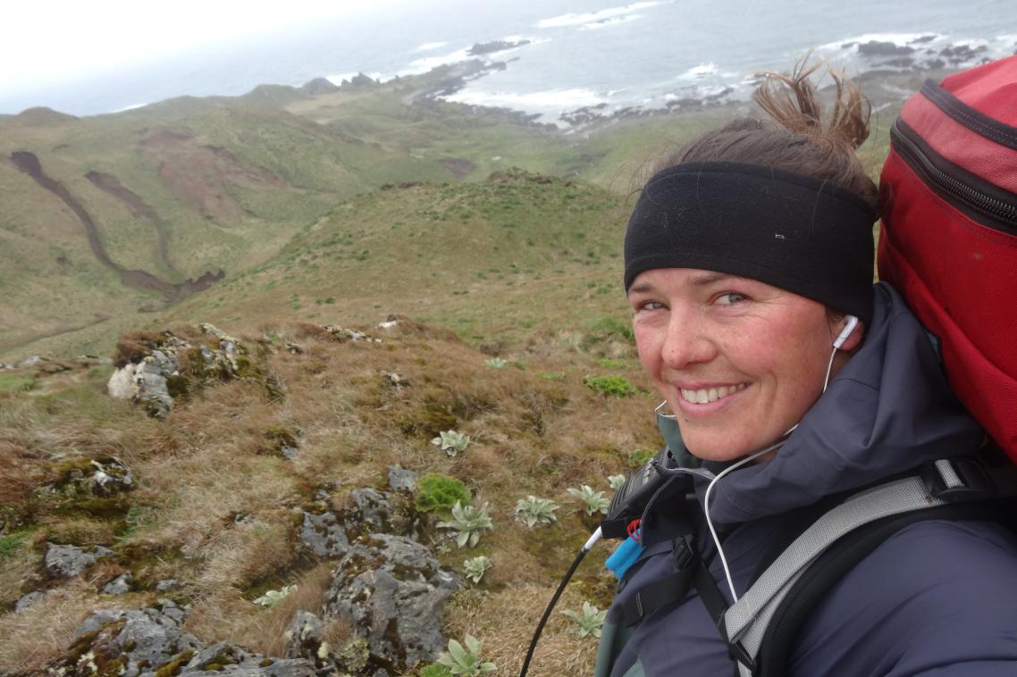 PhD student Melissa Houghton at work on Macquarie Island.