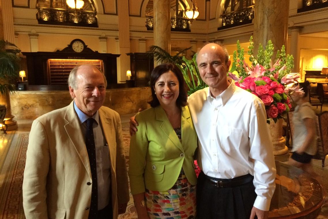 AIBN Director Professor Peter Gray; Queensland Premier Annastacia Palaszczuk and Dr Dimiter Dimitrov,  National Institutes of Health (NIH) in Washington.