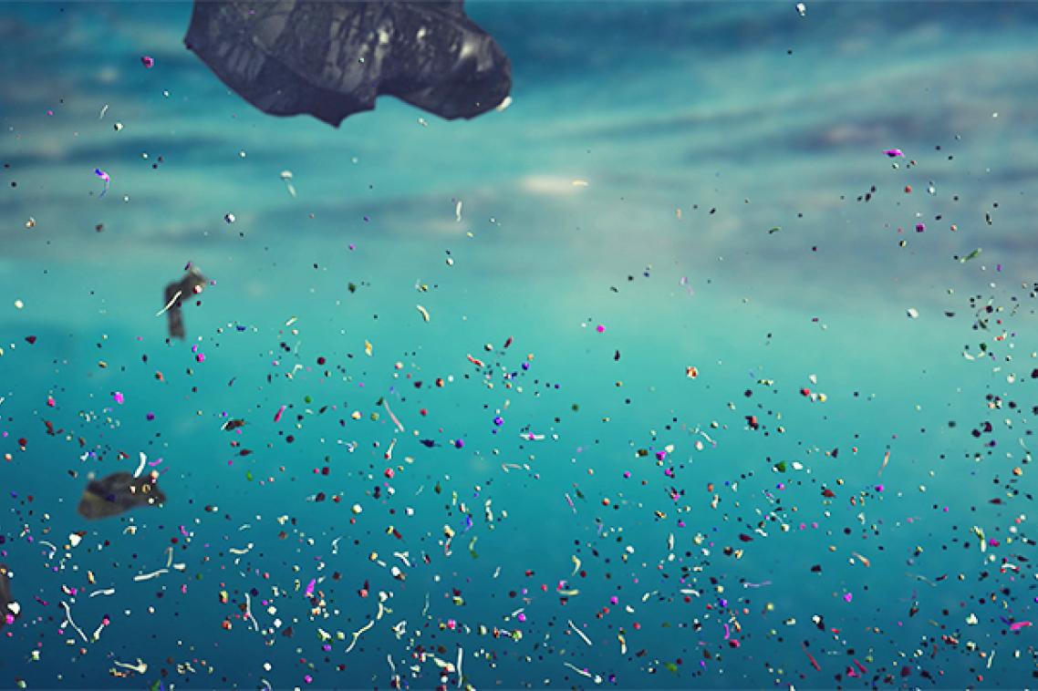 Microplastics floating in water
