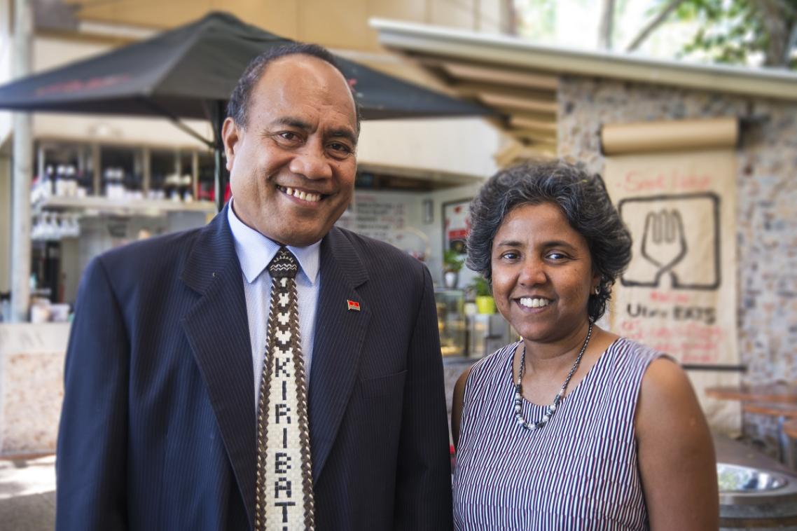 His Excellency Taneti Maamau with Associate Professor Renuka Mahadevan.
