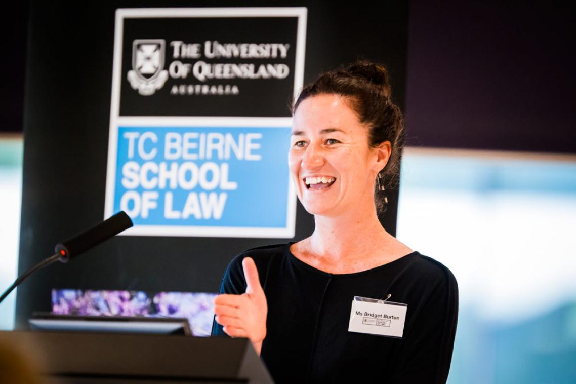 Guest speaker Bridget Burton from Legal Aid Queensland shared anecdotes and highlights of her career with the students at the awards.