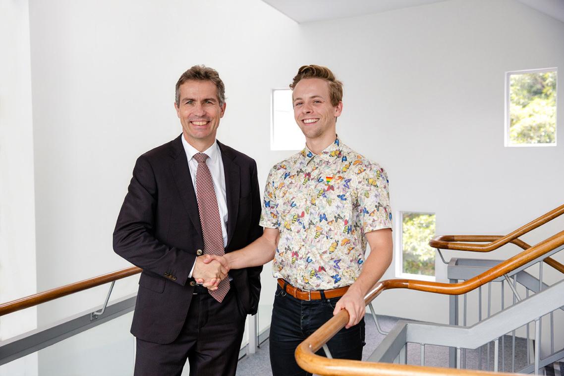 UQ President and Vice-Chancellor Professor Peter Høj with Rhodes Scholarship recipient Damian Maher.