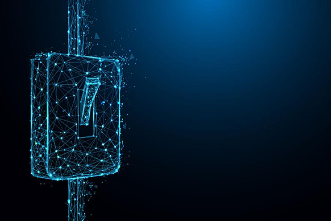 A glowing blue digital representation of an old-fashioned switch