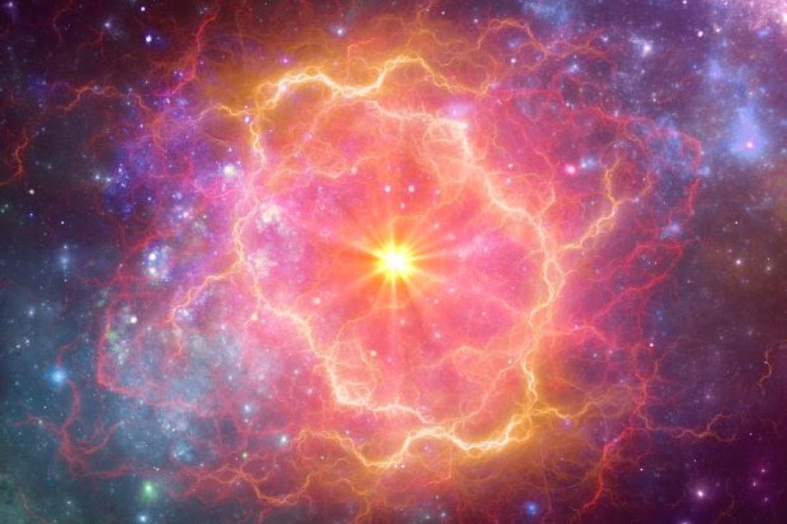 A graphic showing a space background with colourful rings.